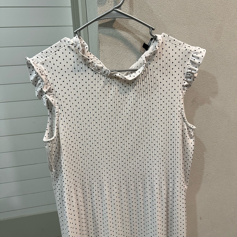 Polka Dot Sleeveless Ruffle Blouse